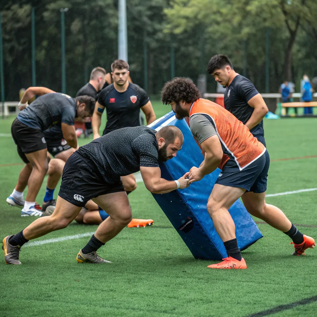 Rugby team during training session